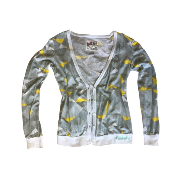 Billabong Sweaters - Y2K BILLABONG FUNKY GEO PRINT BUTTON-UP V-NECK CARDIGAN • SIZE M